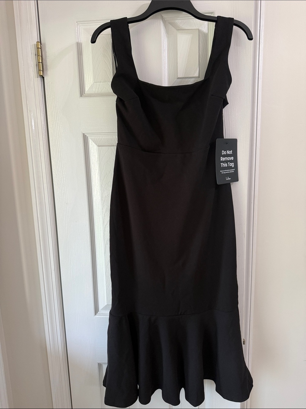 Lulu's Black Square-Neck Ruffle-Hem Dress